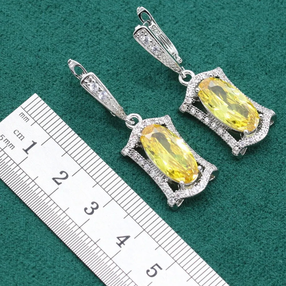 Anti-allergy zircon jewellery set with snake bone chain necklace, earrings, ring and bracelet in yellow or olive colours