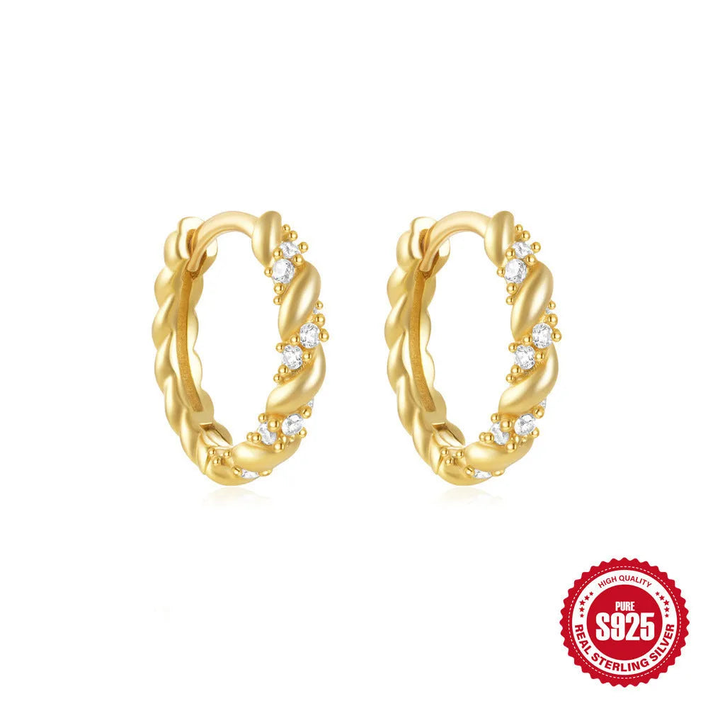 Sterling silver geometric stud earrings with small round diamond accents in gold or silver electroplated finish