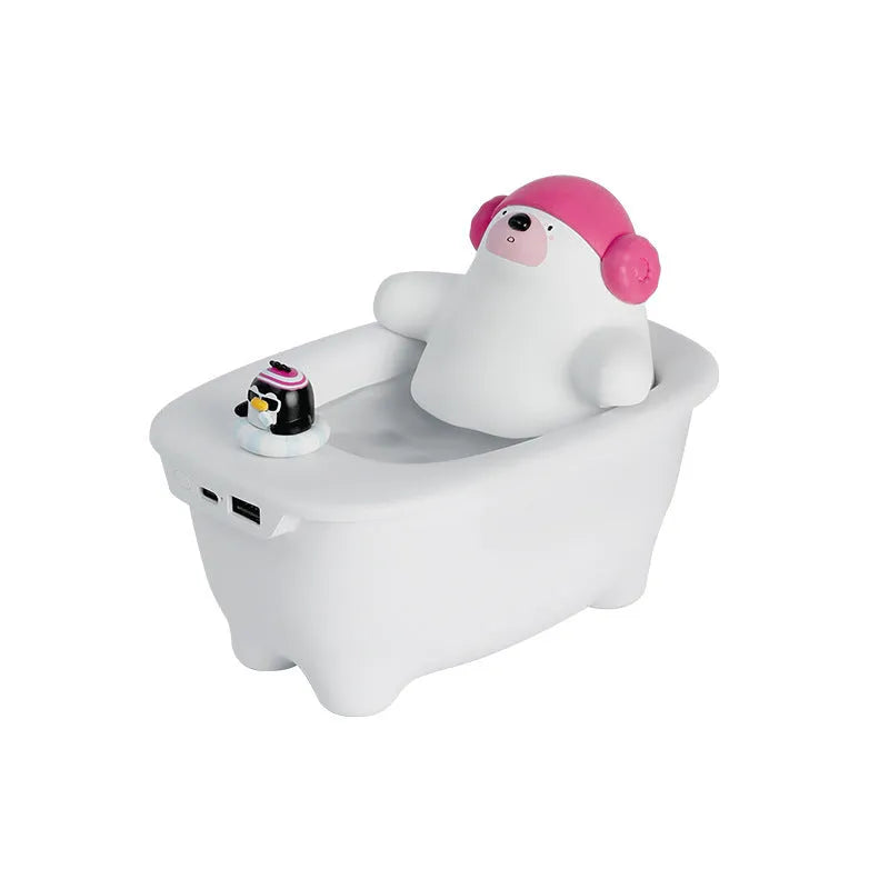 White bear-shaped USB air humidifier with 550ml water tank on desk