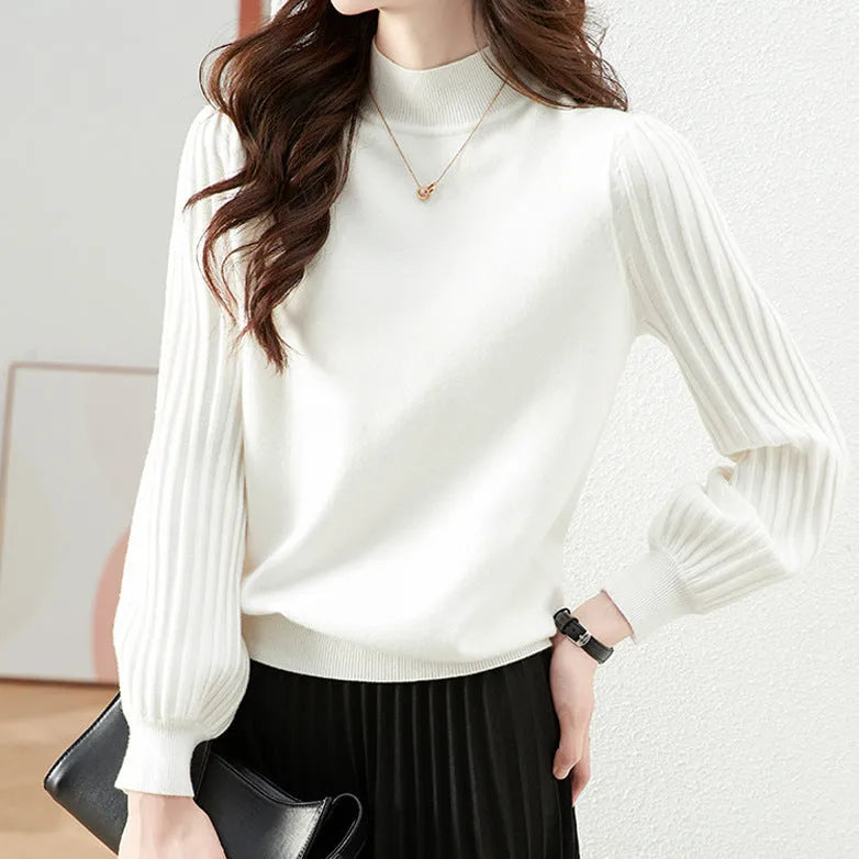 Slim fit half turtleneck shirt in apricot colour with sunken stripe detail and regular sleeves.