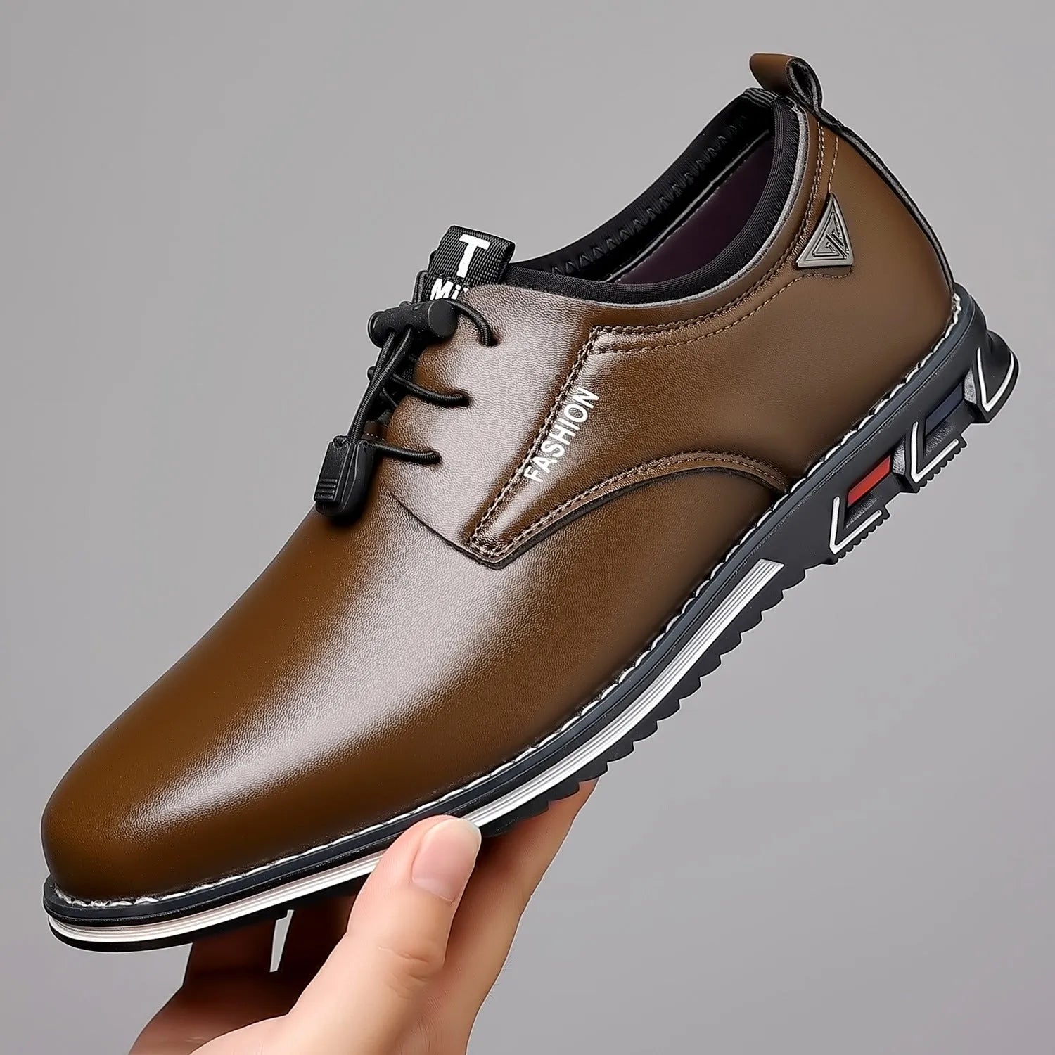 Plus size mens casual leather shoes artificial pu upper rubber sole wedge heel round toe