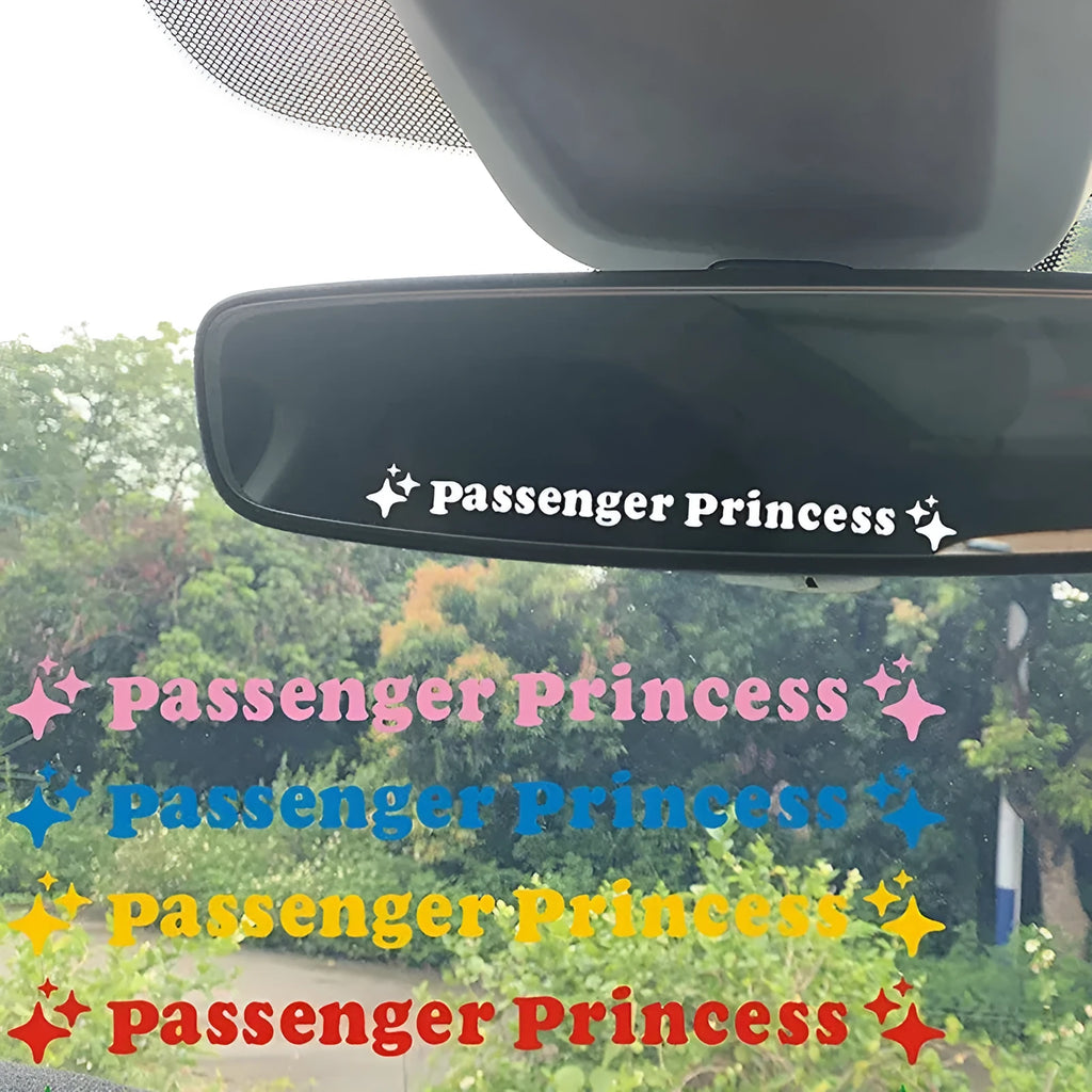 Passenger Princess decorative car mirror sticker in reflective colours, 12.5 cm size.