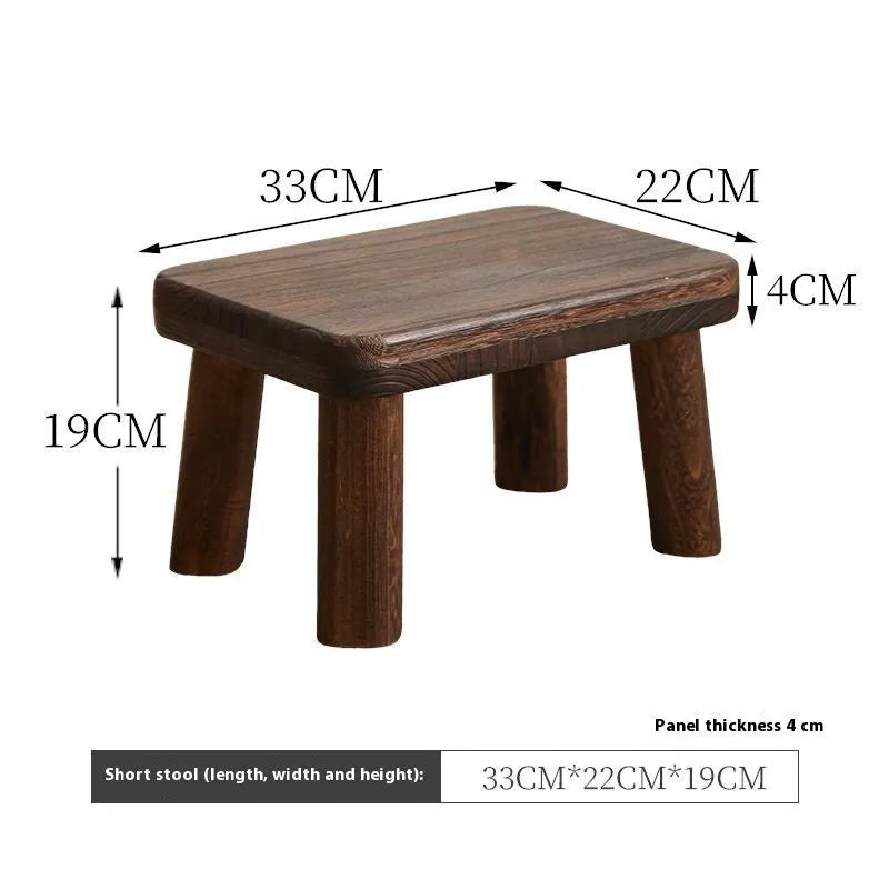 Solid wood shoe changing stool with distressed finish and bracket structure