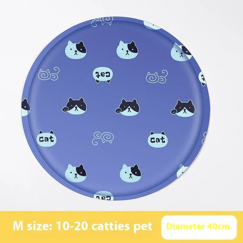 Round cloth pet cooling mat with cartoon bunny design, shown in beige colour.