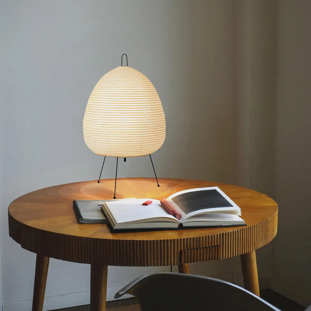 Japanese style rice paper table lamp with handmade shade and aluminium base