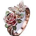 Adjustable butterfly oil drip fairy style necklace ring with colourful alloy surface and floral insect motifs