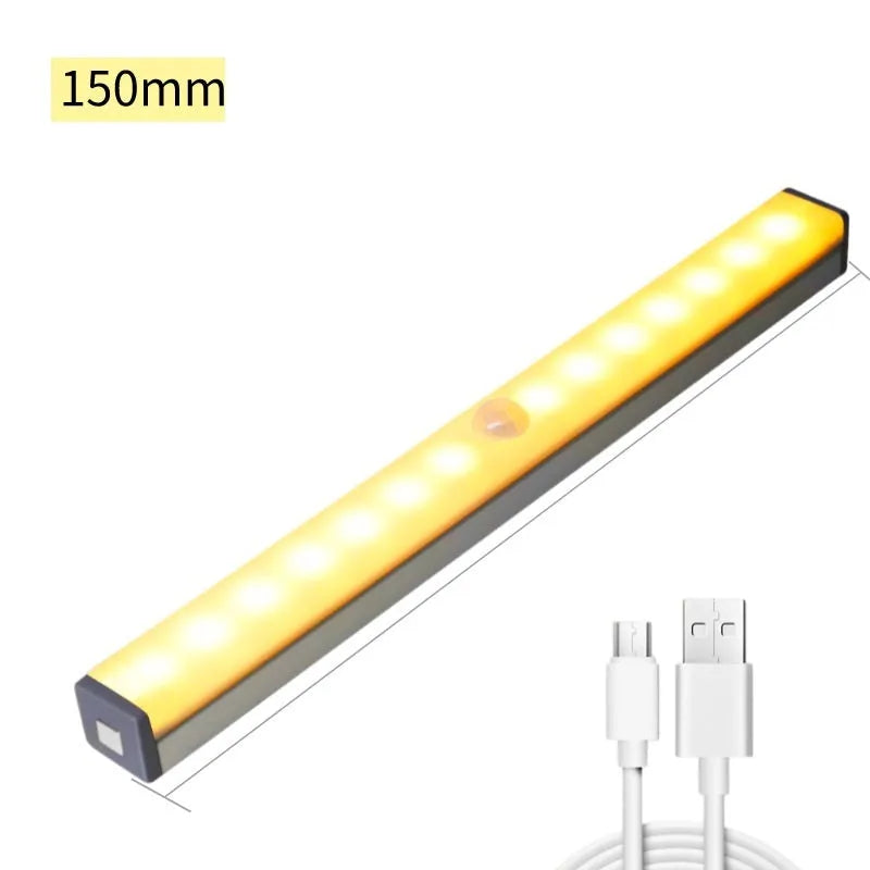 USB rechargeable magnetic LED closet light with motion sensor in aluminium shell.