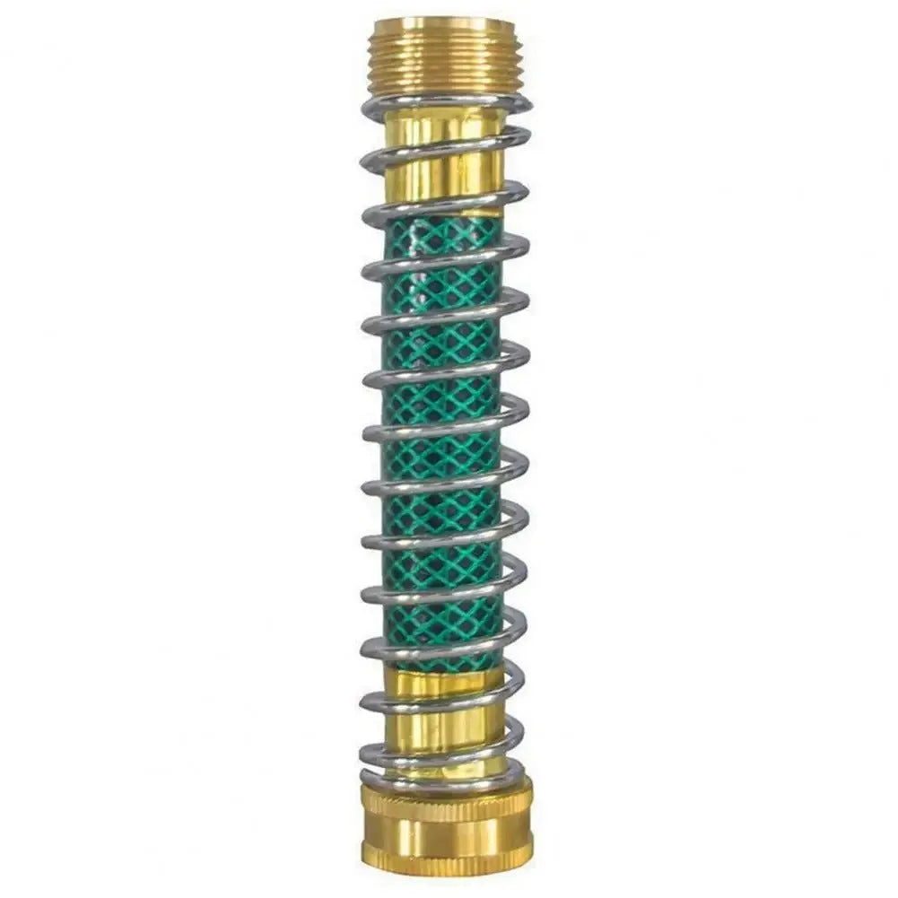 Brass garden hose sprinkler connector with spiral spring mechanism for preventing kinks