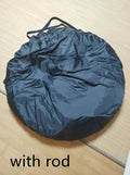 Black pop-up car tailgate tent with quick-throw design, shown unfolded to 200cm dimensions.