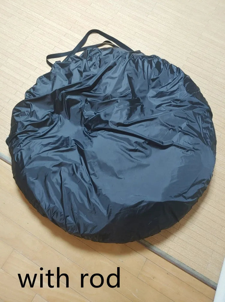 Black pop-up car tailgate tent with quick-throw design, shown unfolded to 200cm dimensions.