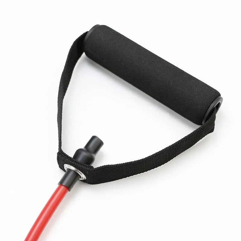 Adjustable chest expander with colour-coded TPE tension ropes showing yellow, green, red, blue, and black resistance levels