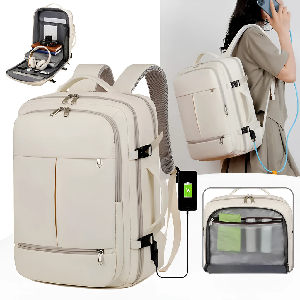 Large waterproof oxford cloth backpack with multiple pockets showing black colour option
