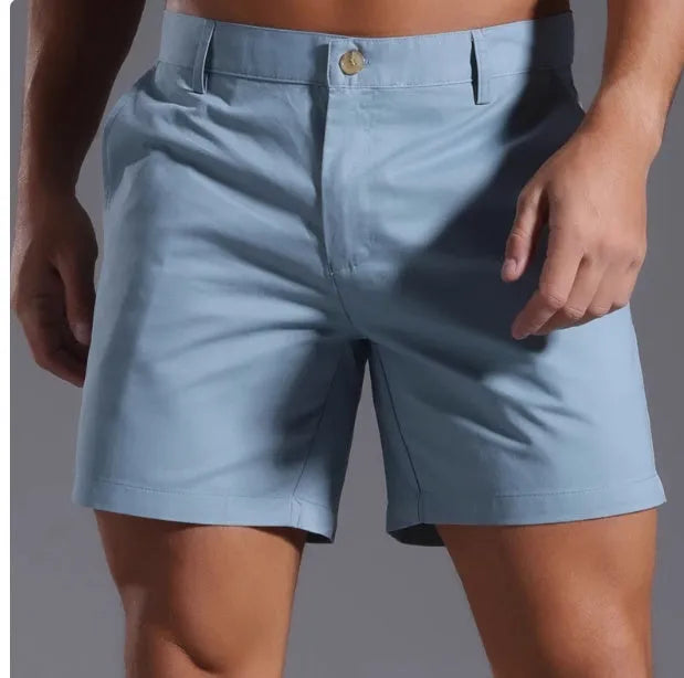 Men's cotton blend casual sports shorts in solid colours with straight-leg Korean style design