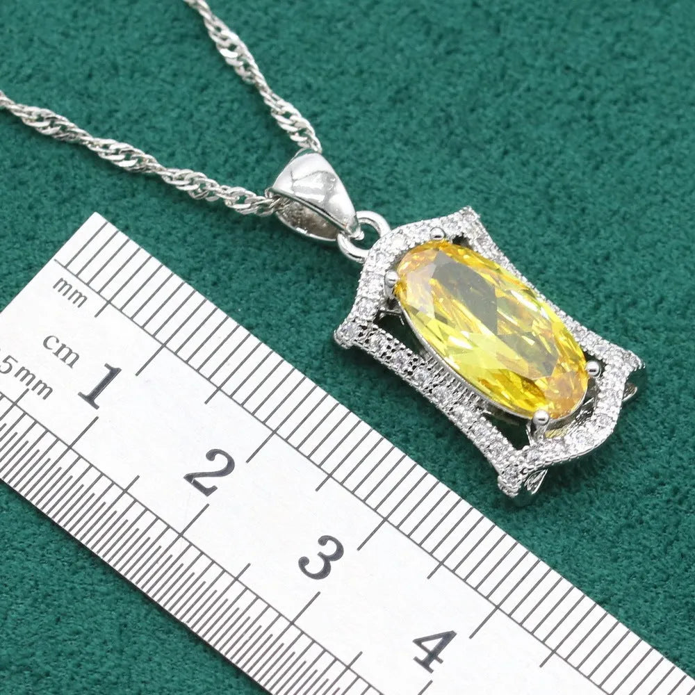 Anti-allergy zircon jewellery set with snake bone chain necklace, earrings, ring and bracelet in yellow or olive colours