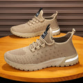 Men's solid colour casual shoes with mesh upper in army green, shown from the side.