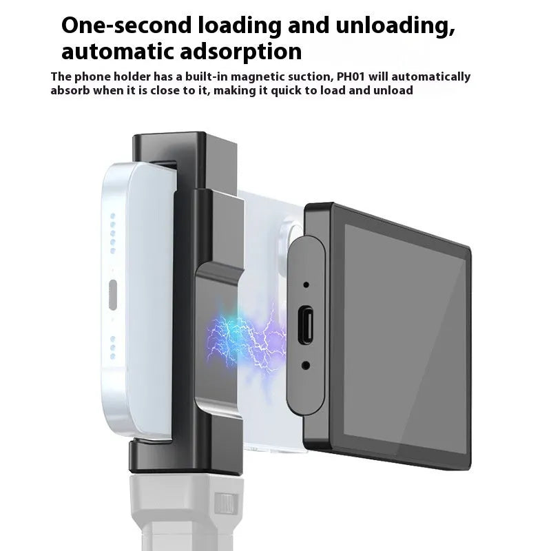Mobile phone selfie mirror display screen with magnetic suction clip and Bluetooth remote control in black