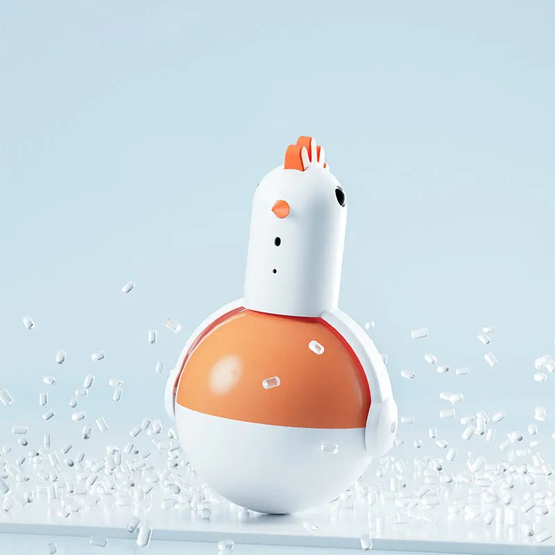 Green and orange electric cat toy chicken with laser and sound features for feline play