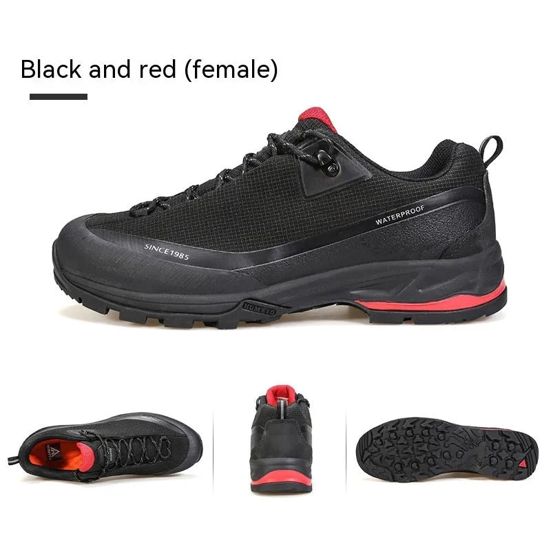 Men's low-top mountain climbing shoes with leather mesh upper and non-slip rubber soles