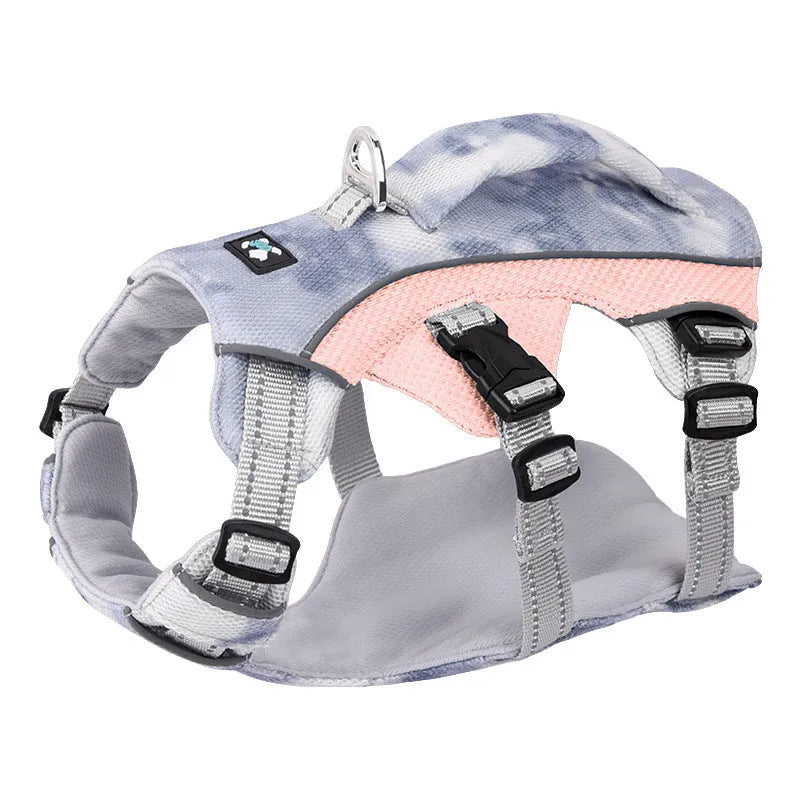Reflective pet cooling chest strap harness with LED clip in multiple colour options
