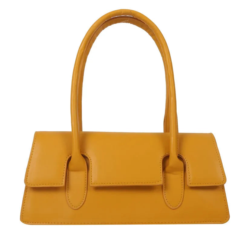 Women's small square shoulder bag in PU leather with horizontal rectangle shape and stitching detail
