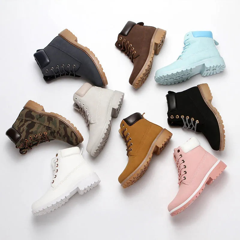 Men's pink Martin boots with velvet lining, round toe and lace-up front closure