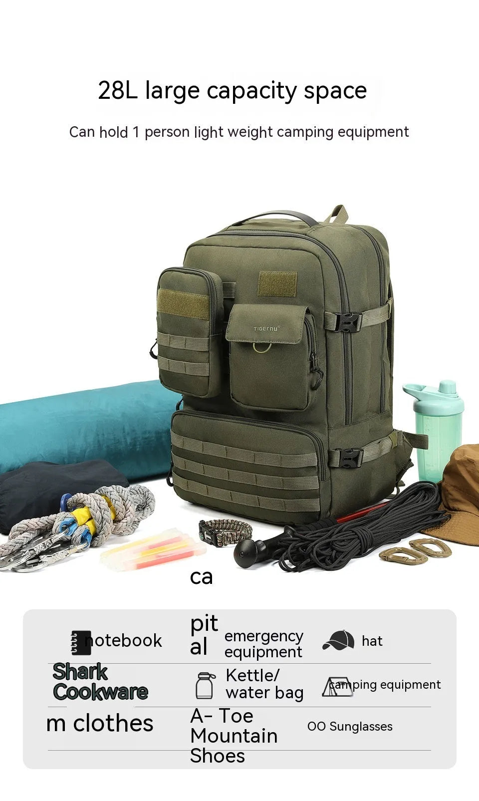 17-inch tactical backpack in Army Green colour with waterproof nylon construction