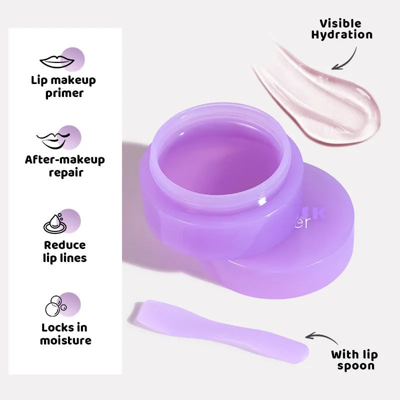 10ml exfoliating lip balm treatment set with lip film and a scraper tool for moisturising and softening lip cutin.