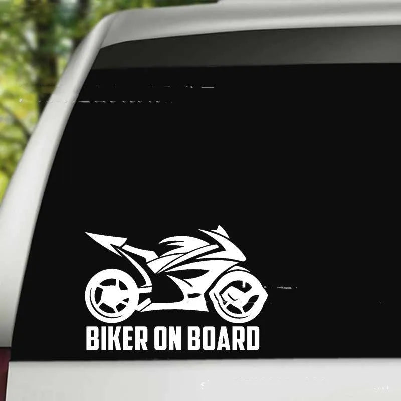 Motorcycle reflective safety sticker in PET material showing colour options and 14x20cm 10x15cm size comparison