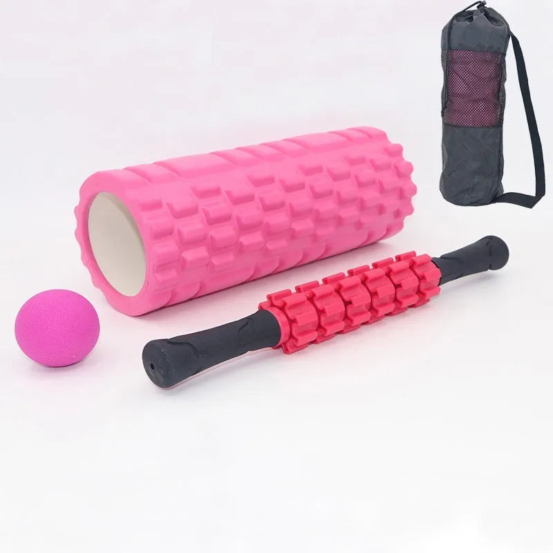 Black foam massage roller with six segments, 33 cm length