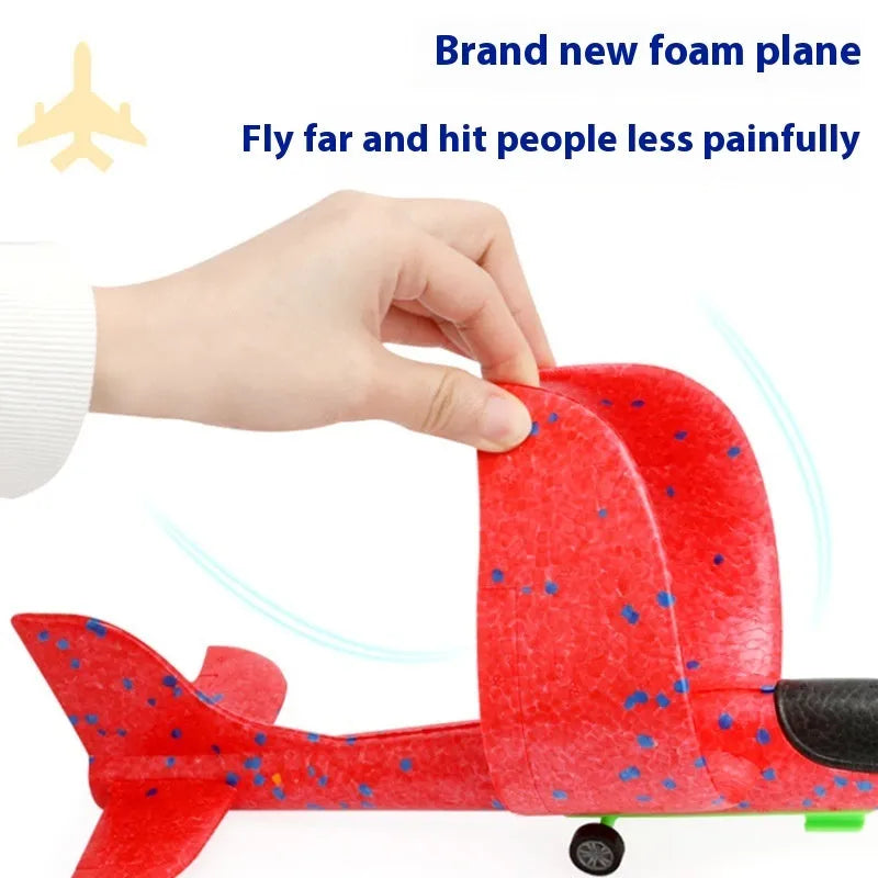 Children's plastic light-up catapult plane launch gun toy with 24cm glow aircraft in blue