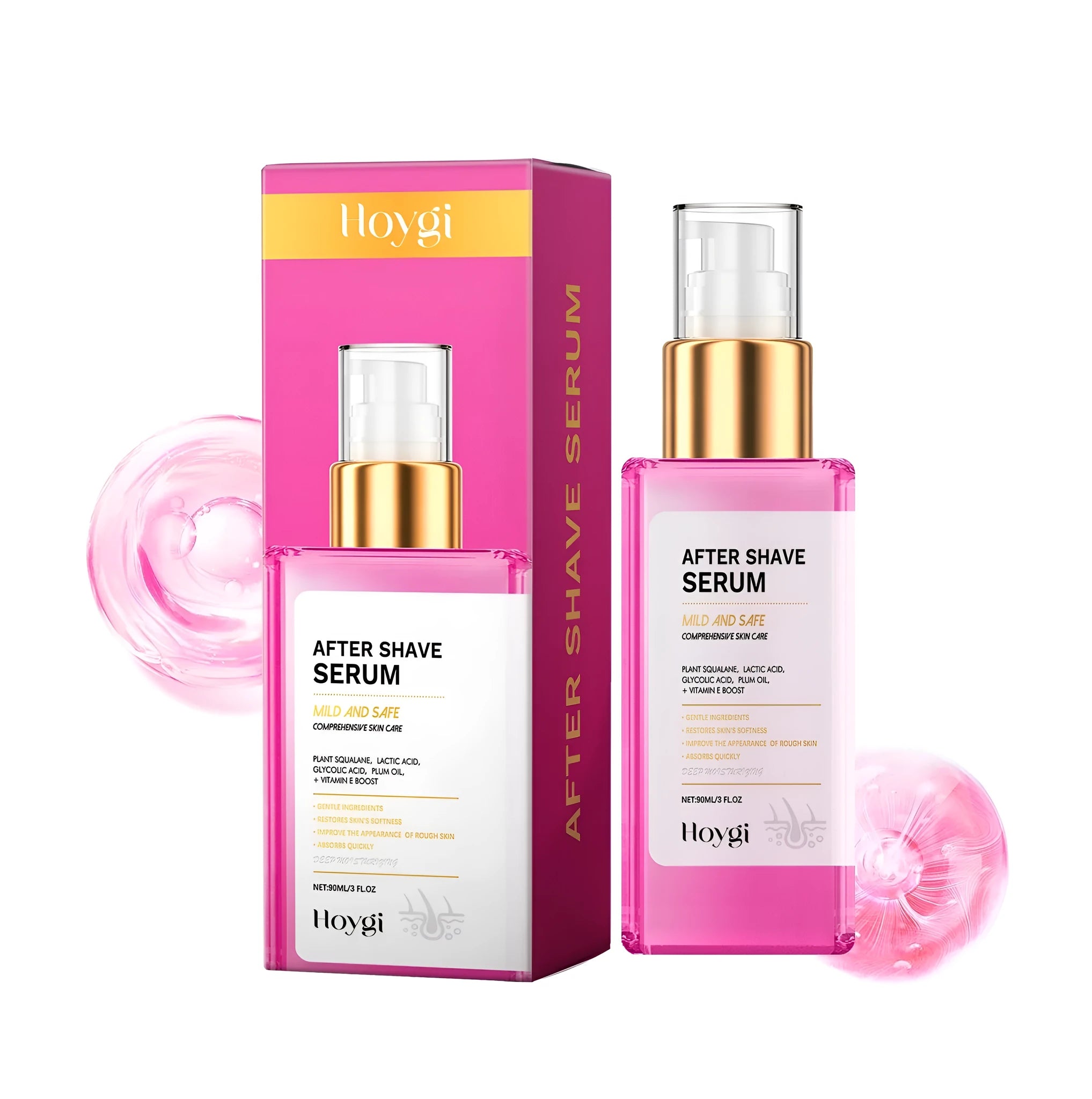 60ml hair removal repair liquid bottle measuring 14.2x3.5cm with ingredients including glycerin and plant squalane