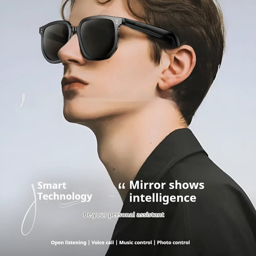 Black AI smart glasses with Bluetooth for hands-free calls and audio streaming.