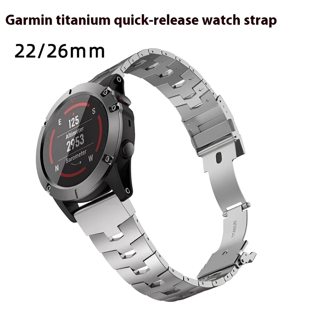Garmin Jiaming Fenix compatible watch strap in black, shown with 22mm lug width