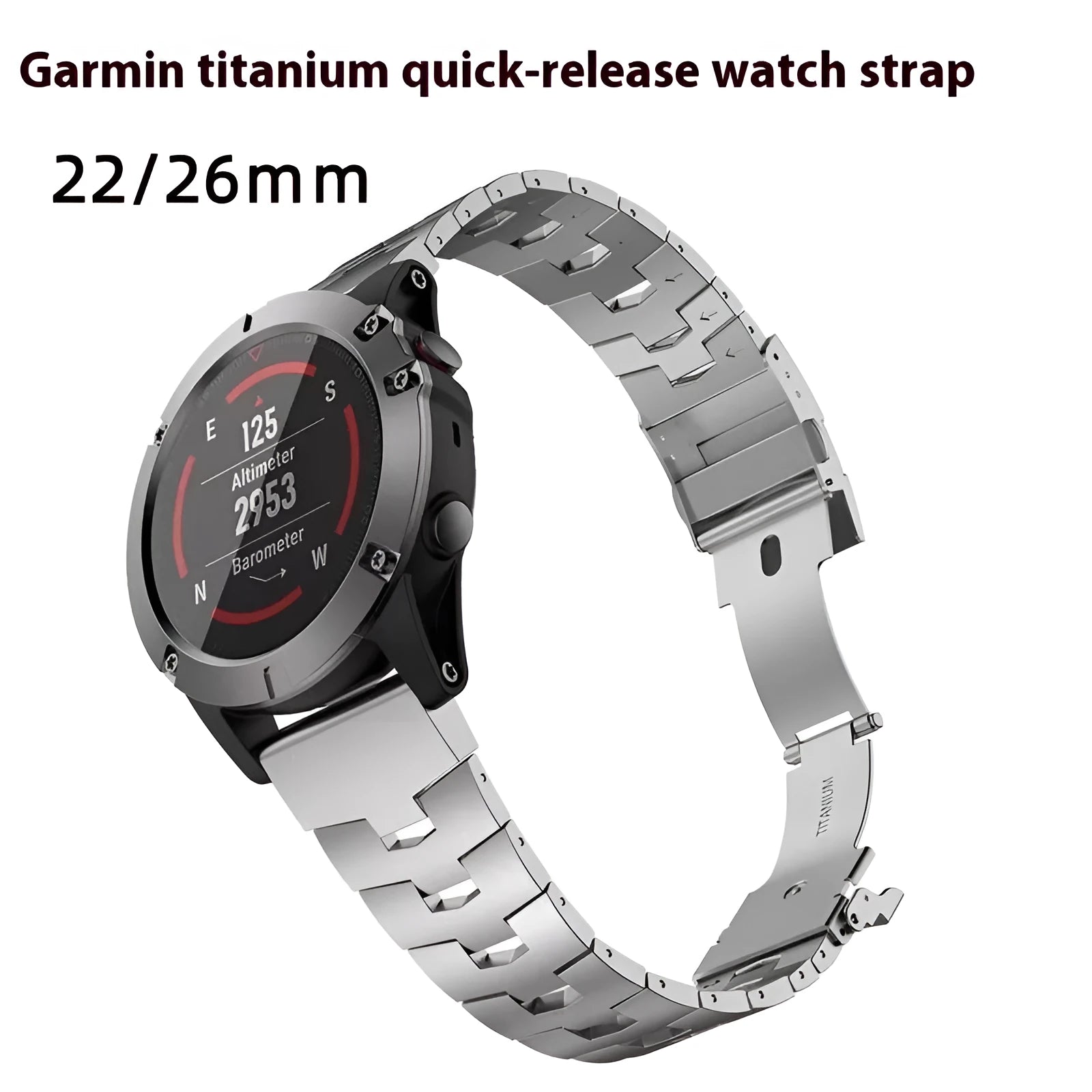 Garmin Jiaming Fenix compatible watch strap in black, shown with 22mm lug width