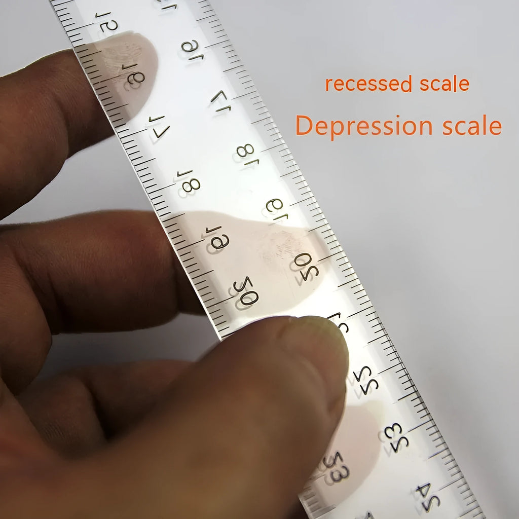 30cm plastic T-shaped ruler with scale markings in transparent or orange yellow colour