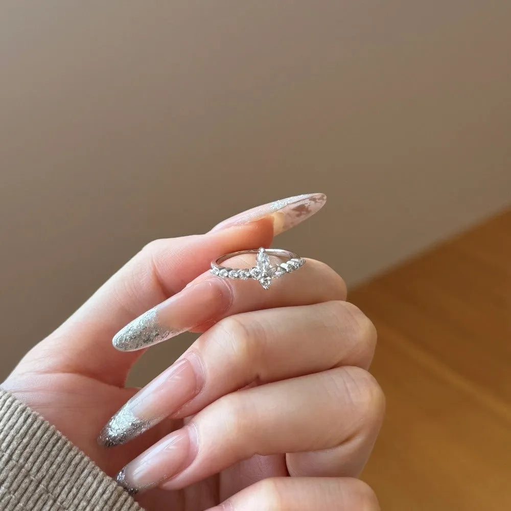 S925 sterling silver ring with butterfly pattern and horse eye zircon inlay, white gold colour finish for women