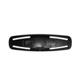 Black nylon child car seat belt buckle clip for 5-point harness, measuring 14.5 by 4 centimetres.