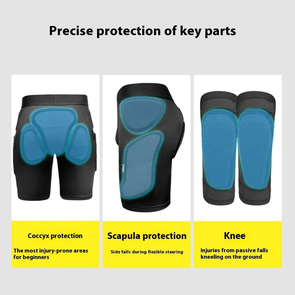 X-ray diffraction skiing hip pad and knee pad set for anti-fall protection in snow sports and cycling.