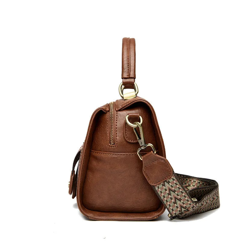 Women's soft PU crossbody bag in horizontal square shape with sandwich pocket