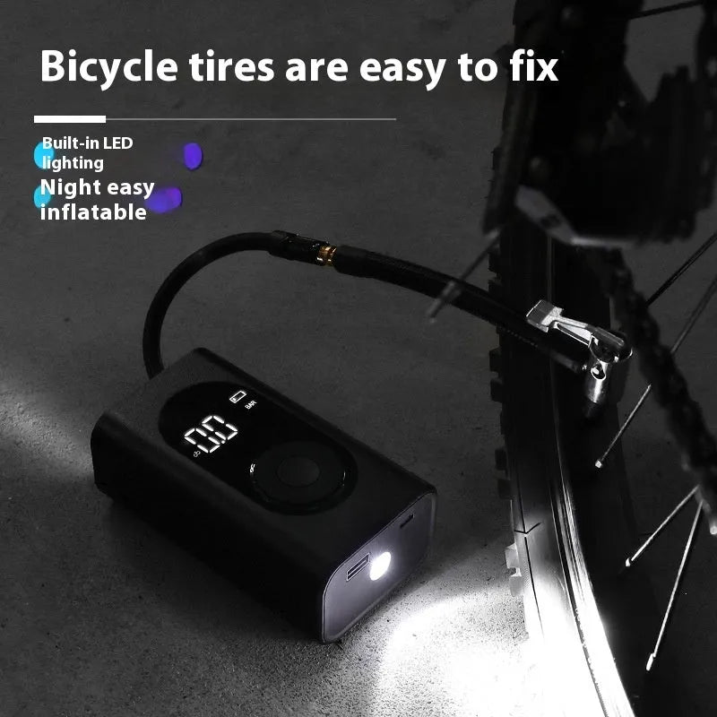 Mini wireless handheld air pump with power bank and flashlight for car and bike tyre inflation
