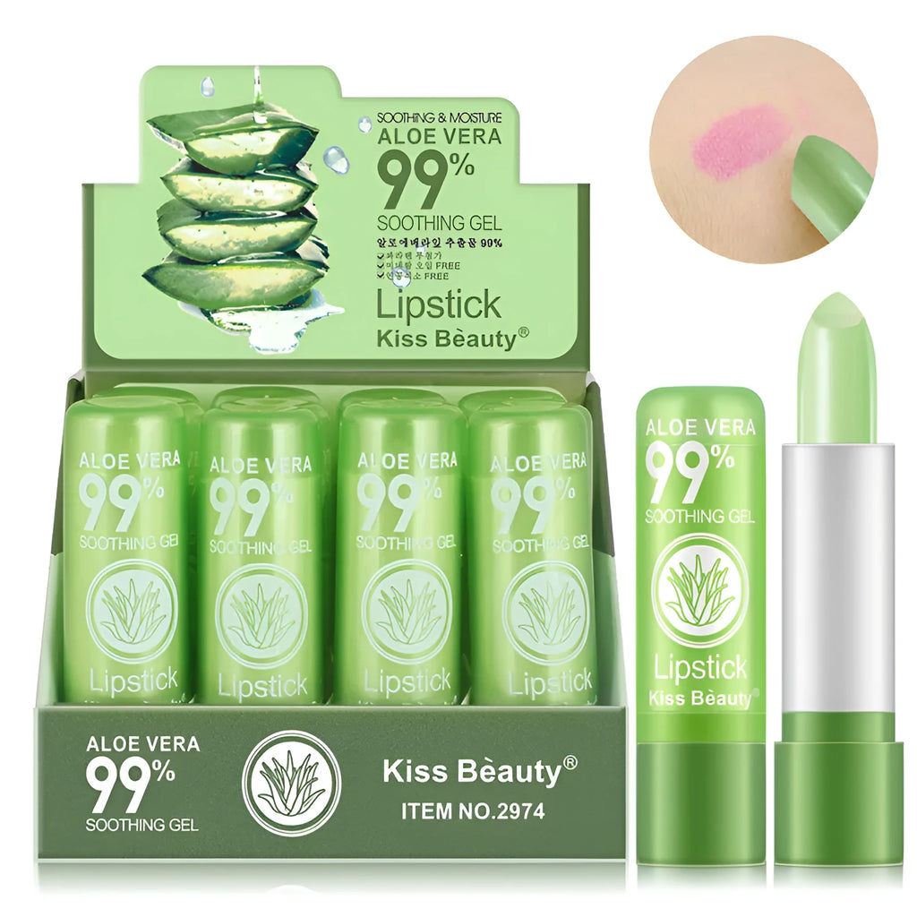 Aloe vera colour changing lip balm 3.5g with jojoba oil in green and pink