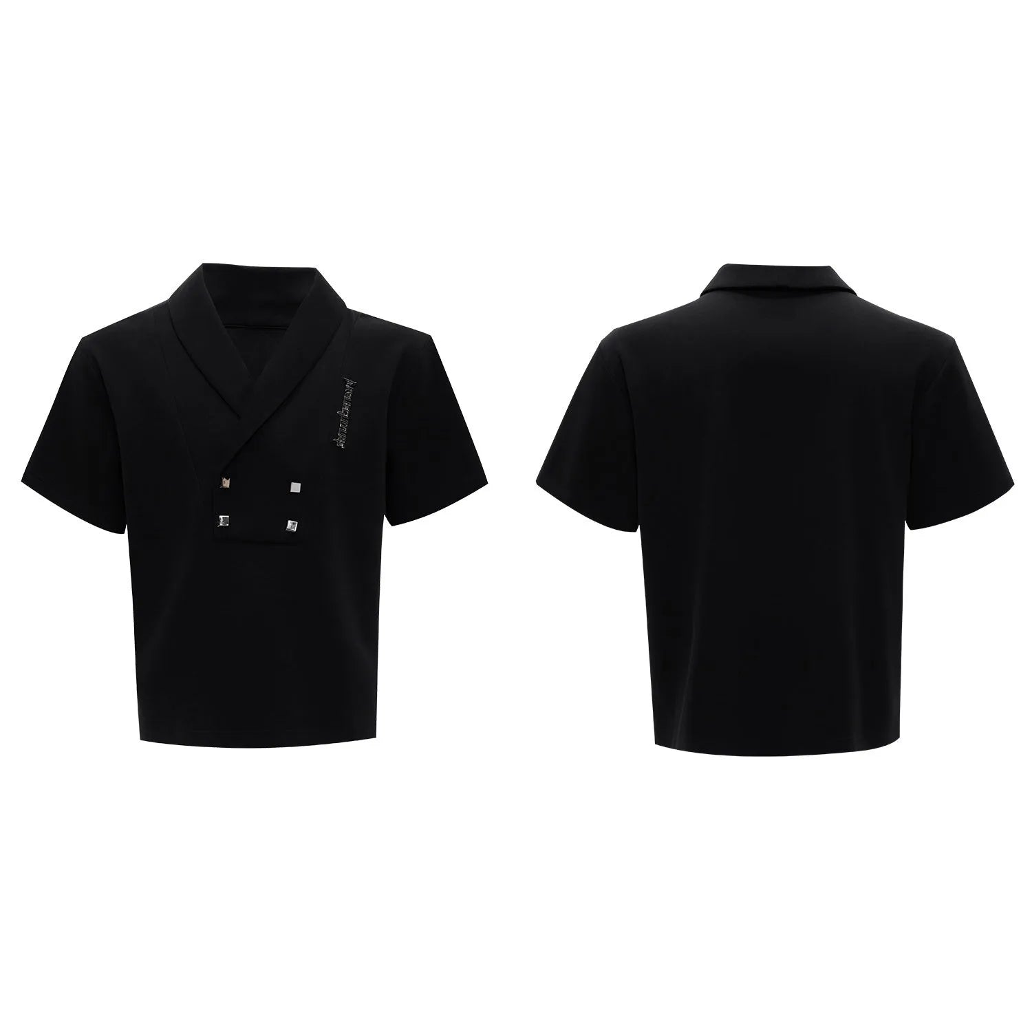 Men's dark grey cotton sports suit with padded shoulder jacket and matching shorts with metal embellishments