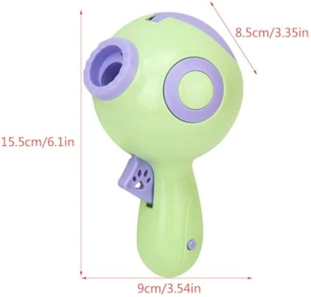 Green dog treat launcher toy measuring 15.5 cm long for interactive play and treat dispensing