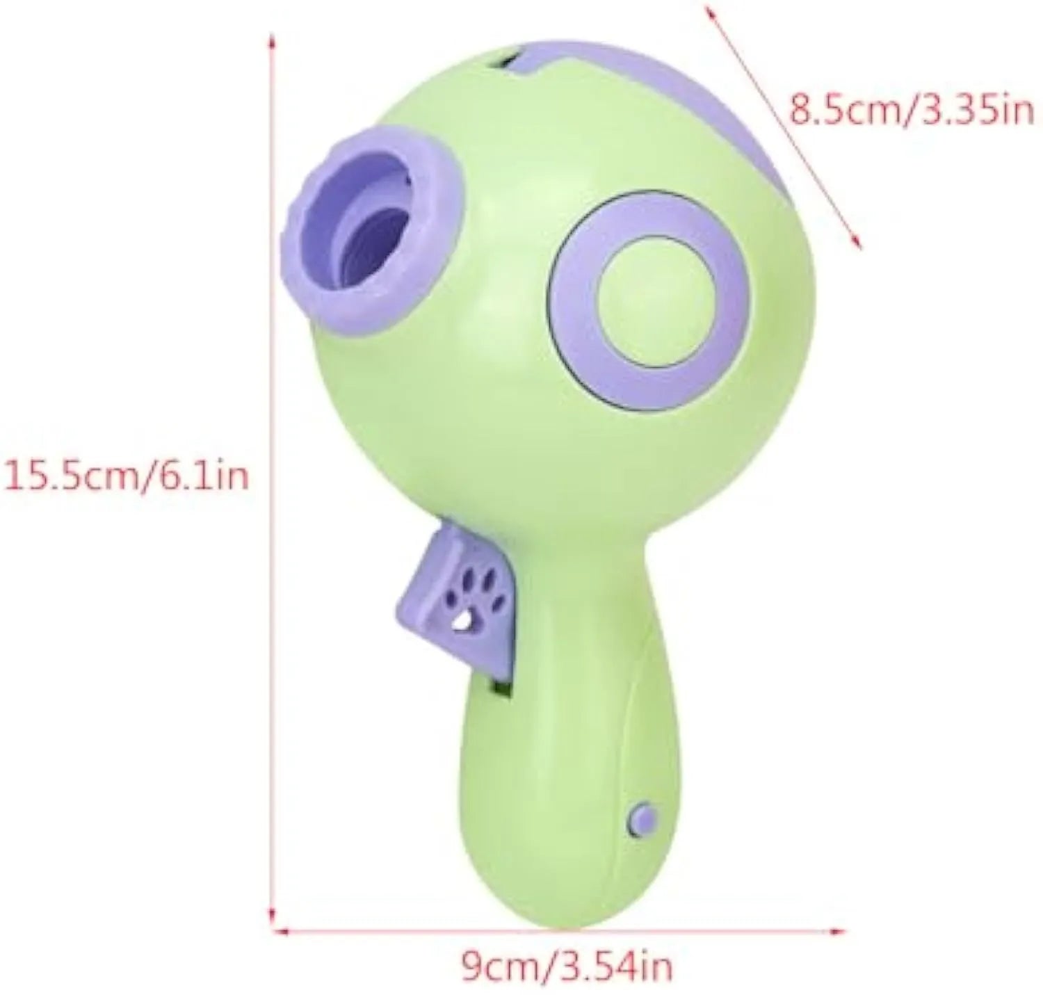 Green dog treat launcher toy measuring 15.5 cm long for interactive play and treat dispensing