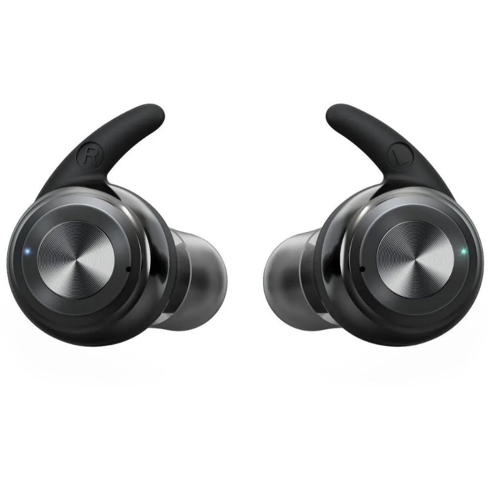 G-36 rechargeable Bluetooth hearing aid in black with ear hook, USB cable, and instruction manual