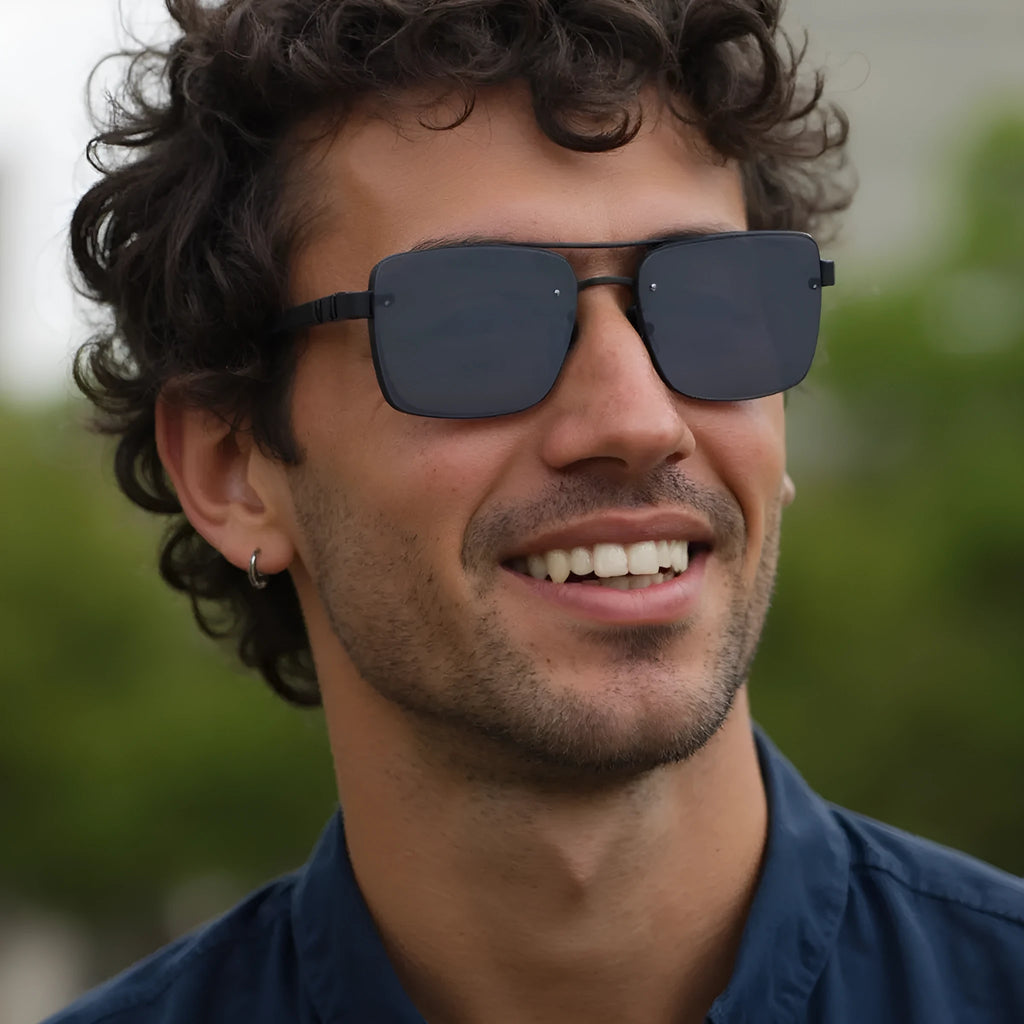 Men's vintage-style sunglasses with polycarbonate frames and lenses in a gradient blue colour option.