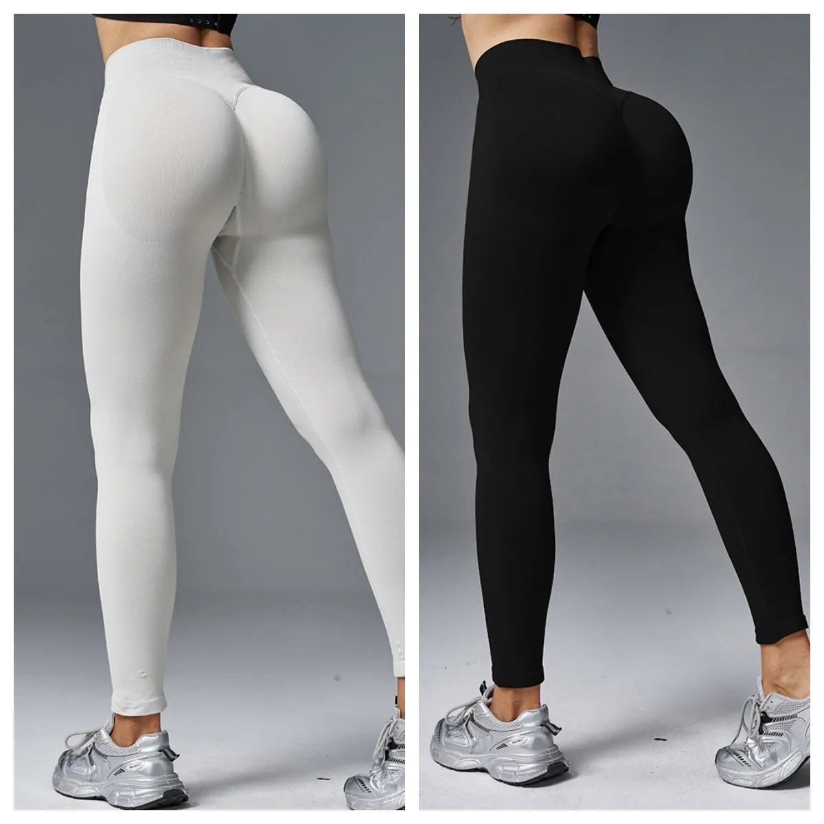 Women's solid colour cotton blend yoga pants with a mid waist and hip-tightening fit.
