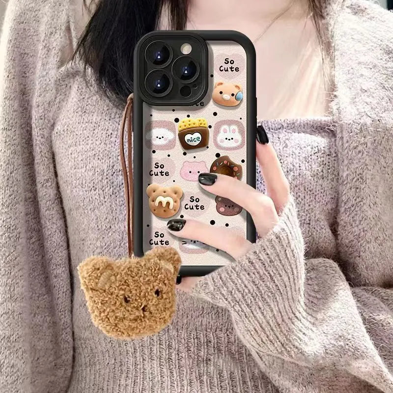 Autumn winter plush doll TPU phone case with cartoon animal design in white for Apple iPhone