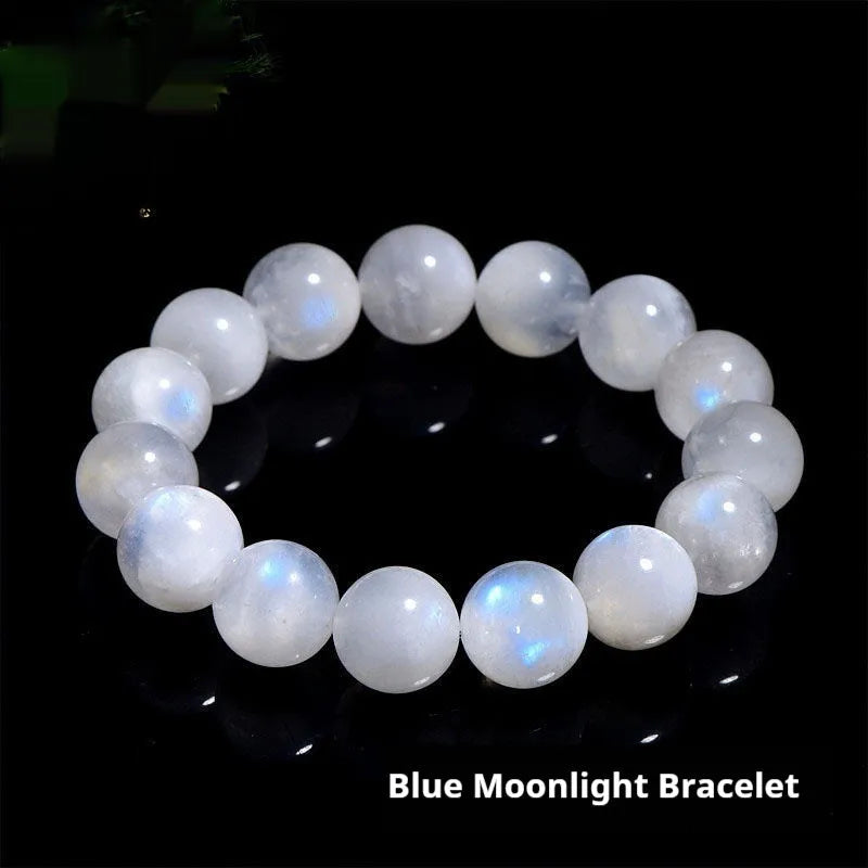 Natural blue moonstone bracelet with polished round beads in unisex design