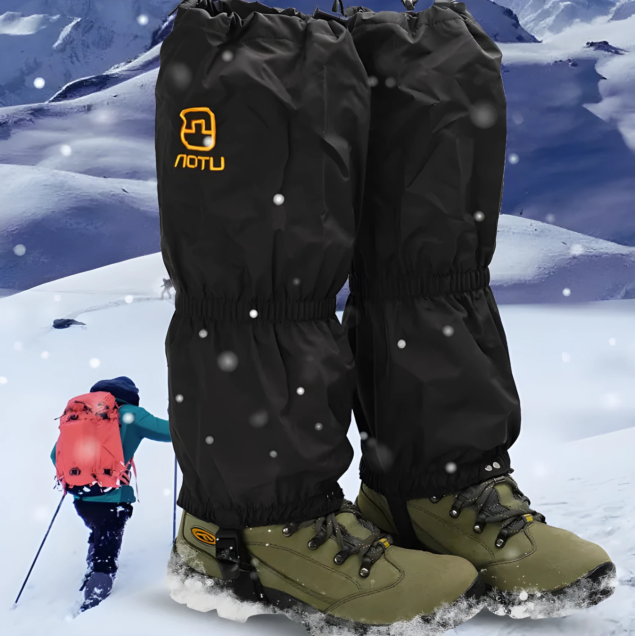 Pair of black 210D Oxford fabric hiking and skiing gaiters leg protectors